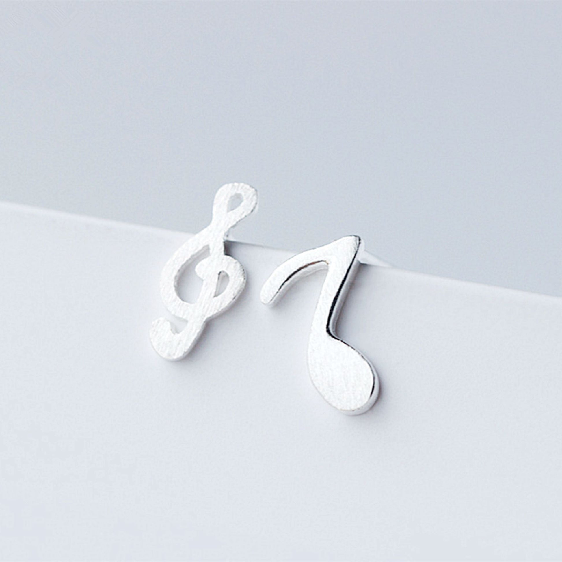 Sterling Silver Shiny Asymmetric Musical Note G Treble Clef Studs Earrings - sugarkittenlondon