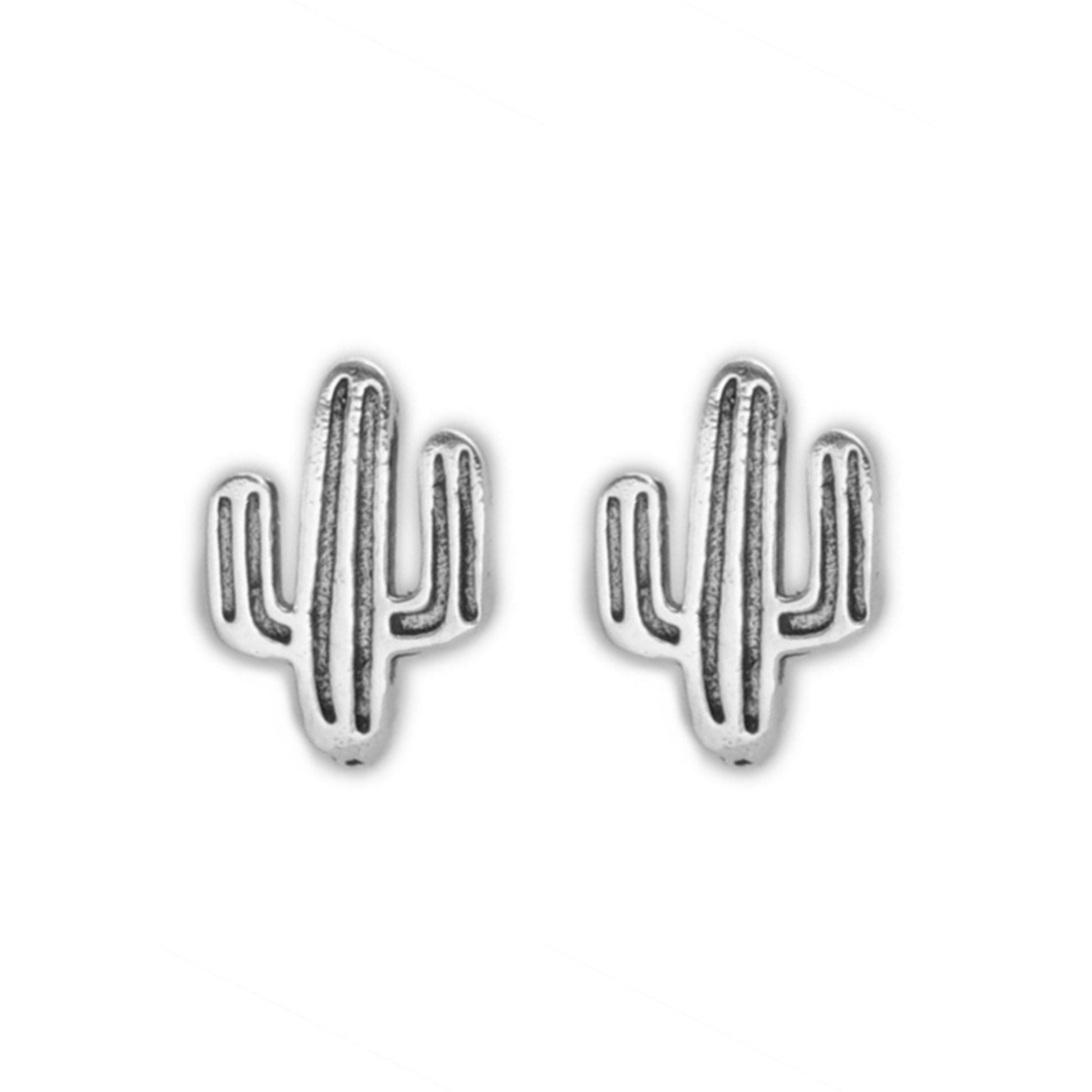 Sterling Silver Oxidized Vintage Cactus Cacti Palm Stud Earrings - sugarkittenlondon