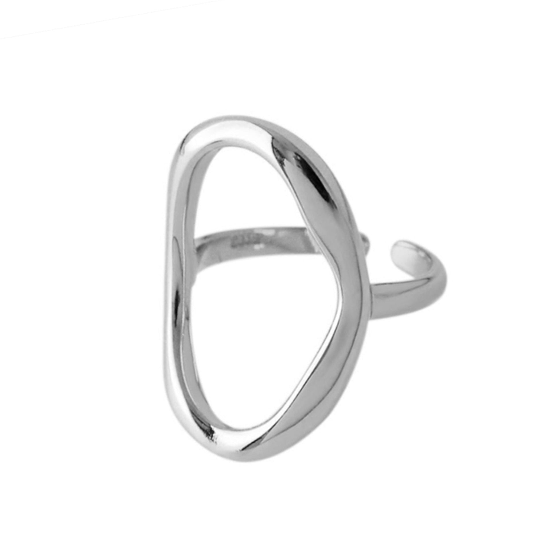 Sterling Silver Solid Chunky Shiny Bent Oval Circle Round Open Band Ring - sugarkittenlondon
