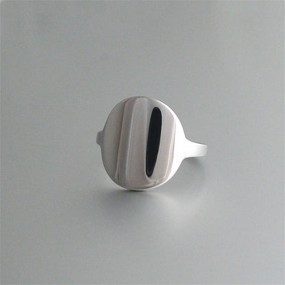 Rhodium on Sterling Silver Engravable Circle Unisex Signet Disc Dot Ring - sugarkittenlondon