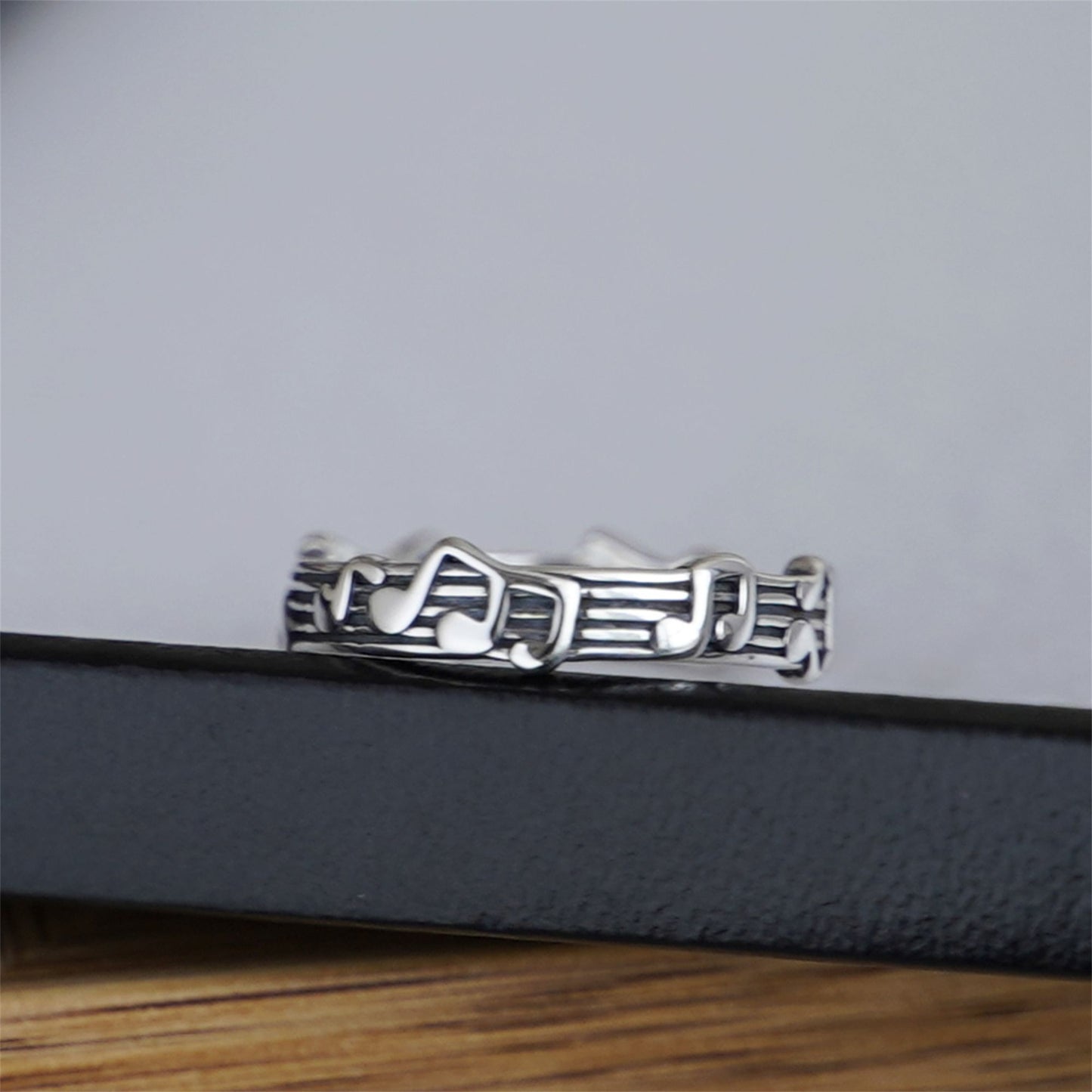 Sterling Silver Oxidized Musical Notes On The Staff Open Band Ring K - O - sugarkittenlondon