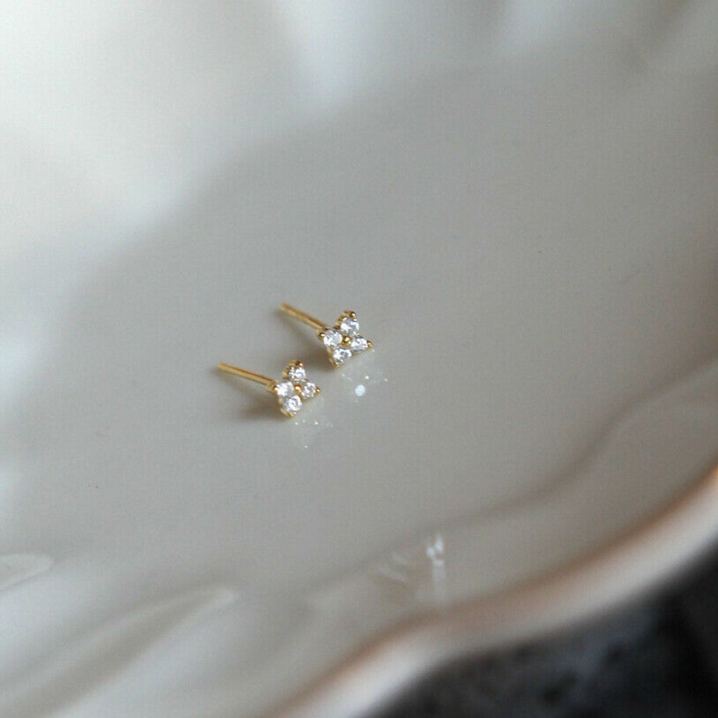 Shiny CZ Flower Stud Earrings in 18K Gold Plated Sterling Silver - sugarkittenlondon