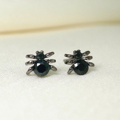 Sterling Silver Oxidized Black CZ Spider Gothic Halloween Stud Earrings - sugarkittenlondon