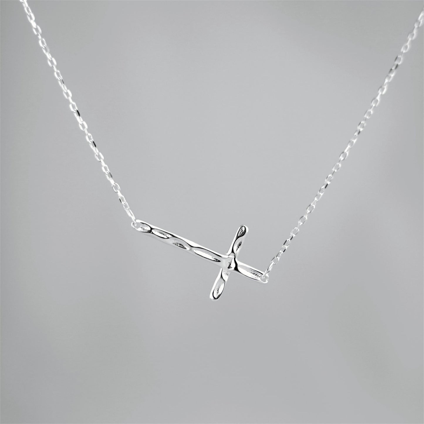 Sterling Silver Reversible Horizontal Sideways Layer Cross Necklace - sugarkittenlondon