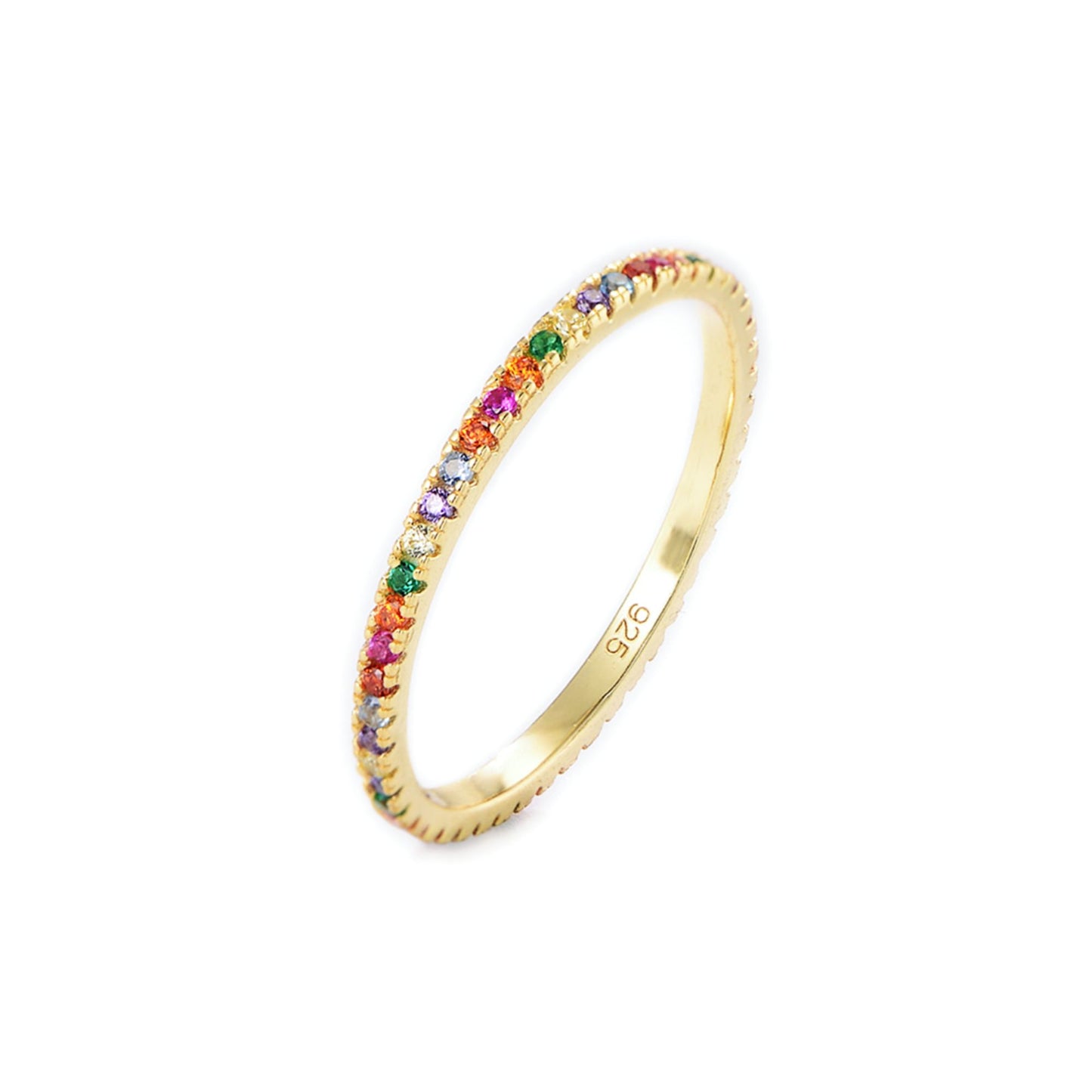 1mm Rainbow CZ Full Eternity Stacking Ring in 14K Gold-Plated on Sterling Silver - sugarkittenlondon