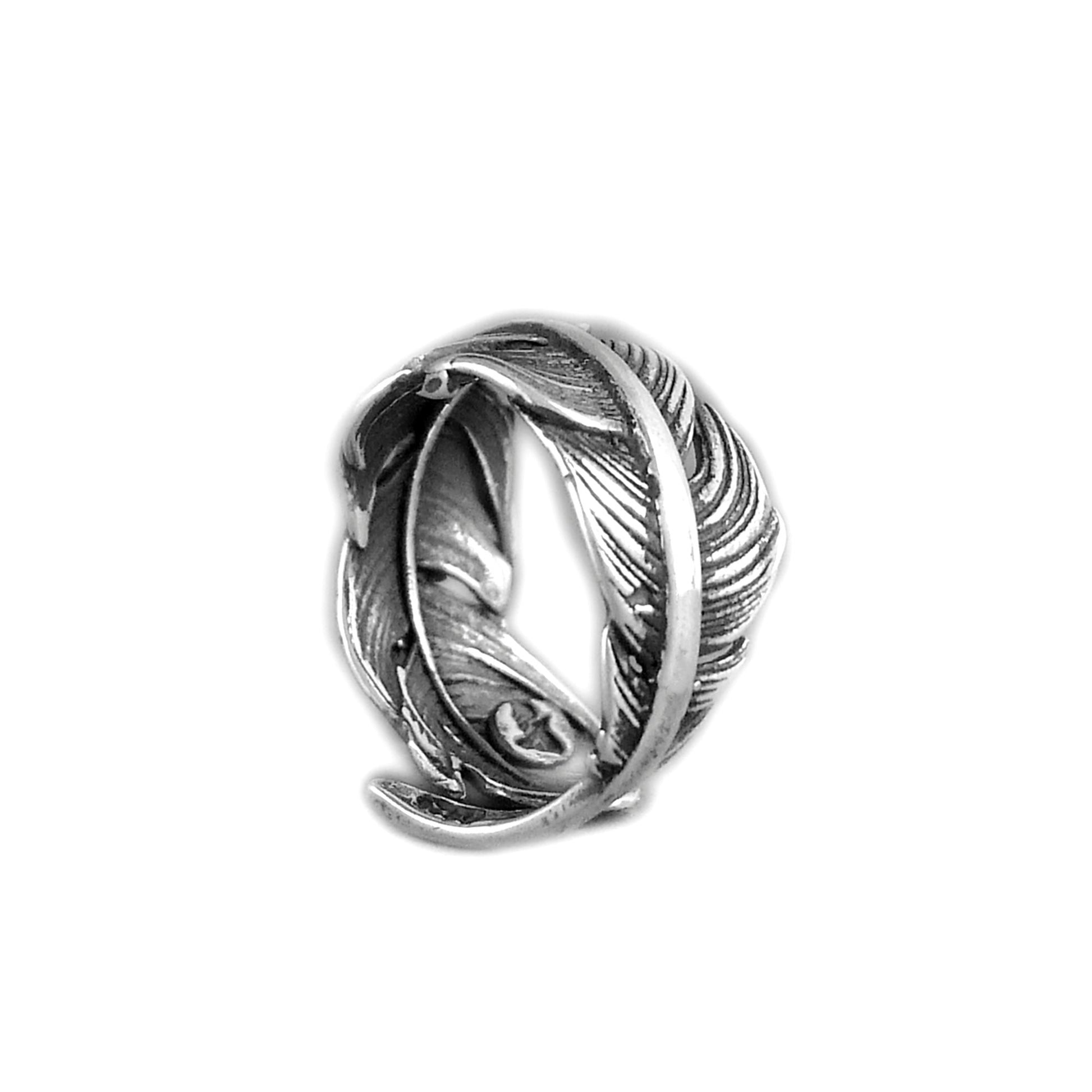 Sterling Sliver Oxidized Wrap Feather Open Band Angel Wing Leaf Silver Ring B - sugarkittenlondon