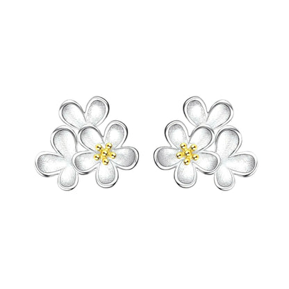Sterling Silver Cupped Flower Cherry Blossom Cascade Stud Earrings - sugarkittenlondon