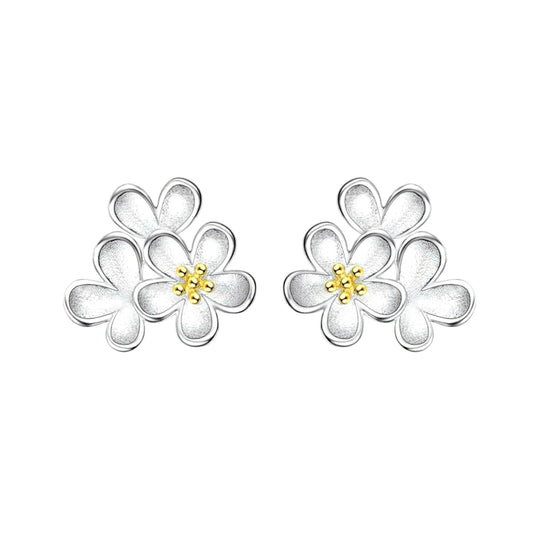 Sterling Silver Cupped Flower Cherry Blossom Cascade Stud Earrings - sugarkittenlondon