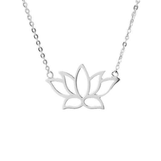 Sterling Silver Lotus Flower Pendant Necklace with Namaste Charm - sugarkittenlondon