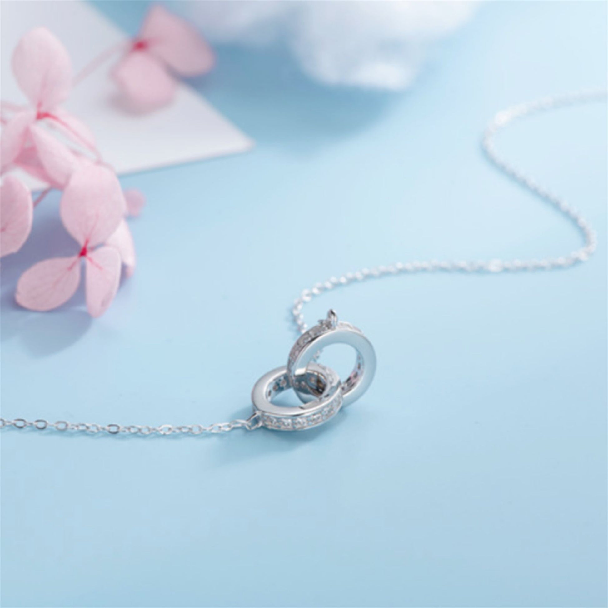 Rhodium on Sterling Silver Eternity Infinity Double Circles Links Knot Forever Necklace - sugarkittenlondon