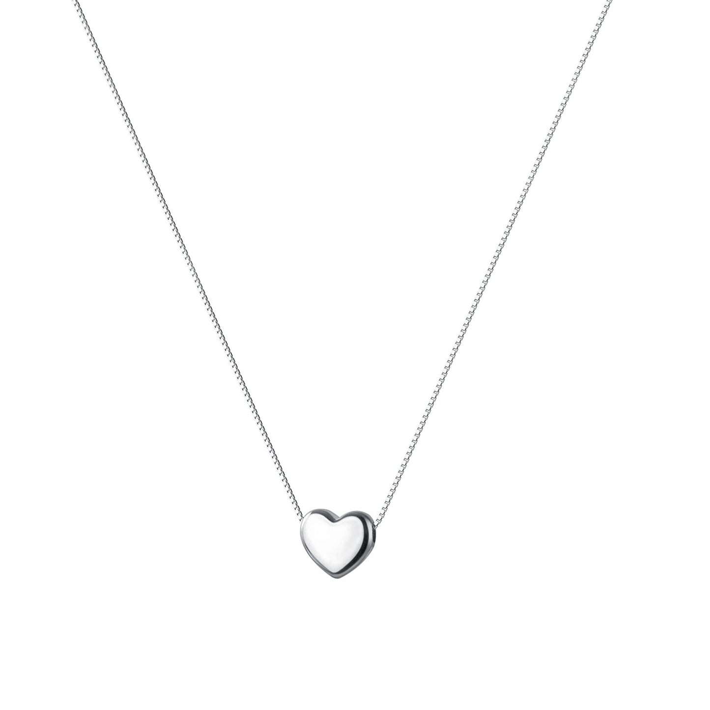 Sterling Silver Heart Necklace with Rhodium Plating and Bead Box Chain - sugarkittenlondon