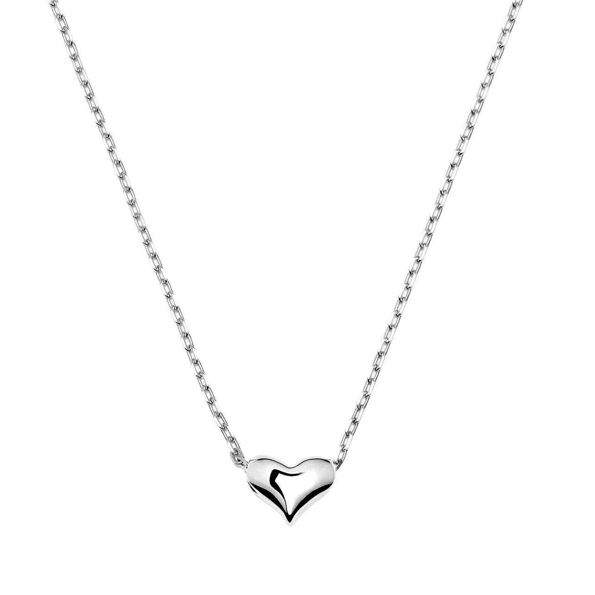 Sterling Silver Shiny Small 3D Love Heart Pendant Charm Chain Necklace - sugarkittenlondon