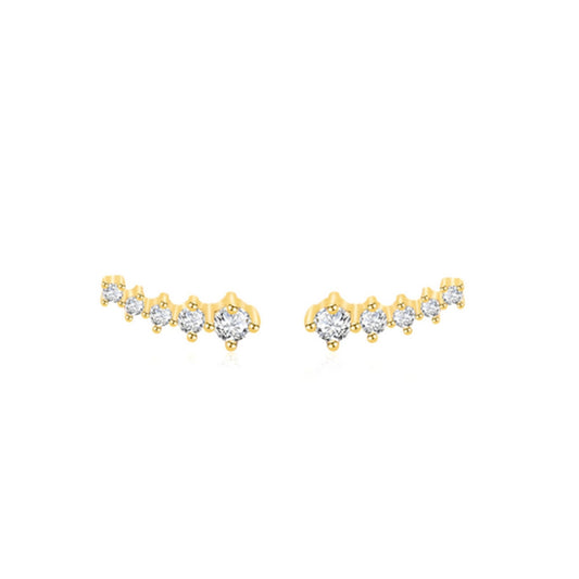 Gold on Sterling Silver Mini Linked CZ Star Line Drop Climber Stud Earrings - sugarkittenlondon