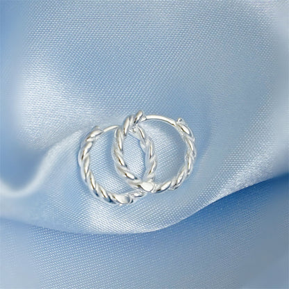 925 Sterling Silver 10mm Twist Wave Wire Huggie Cuff Earrings