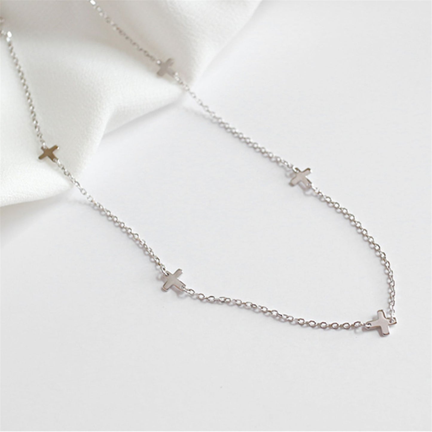 Sterling Silver Mini Horizontal Sideways Multi Cross Charms Necklace - sugarkittenlondon