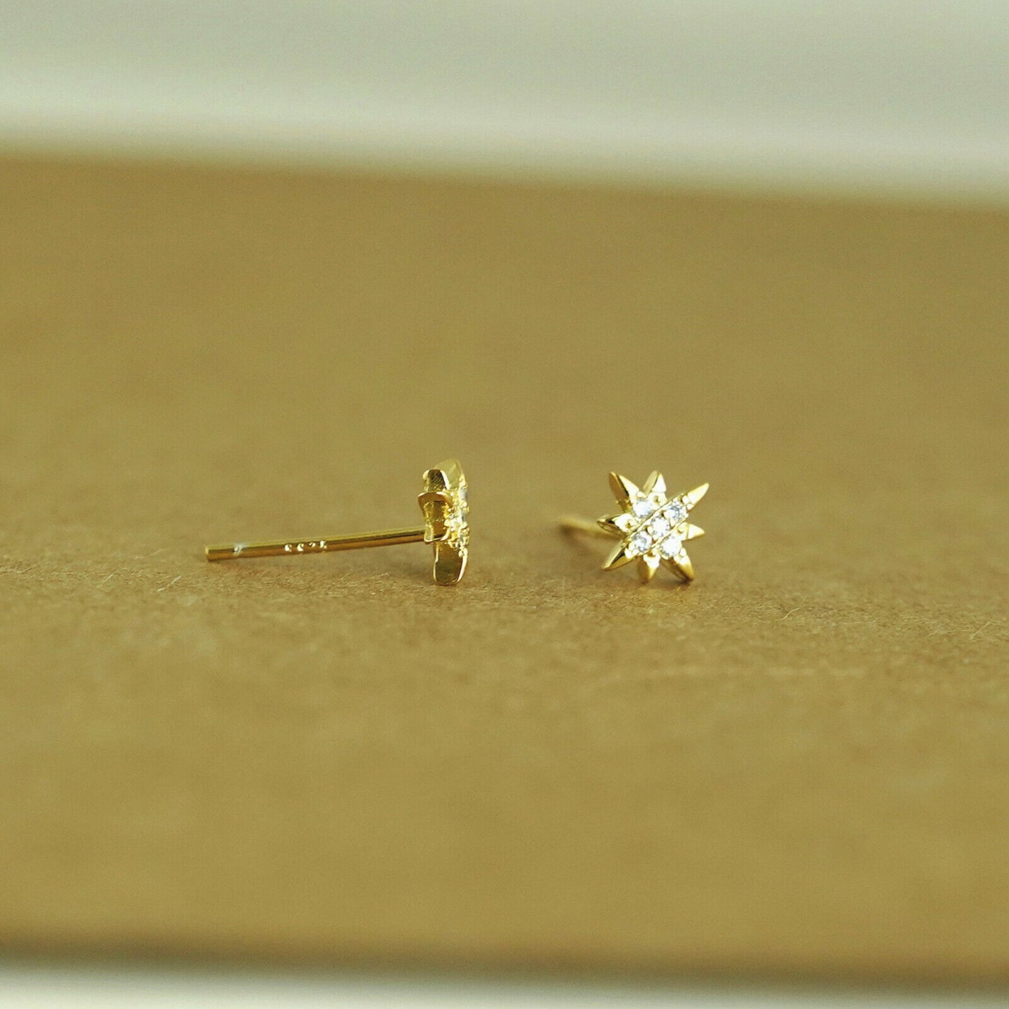Star Stud Earrings in 18K Gold Plated Sterling Silver with CZ North Pole Design