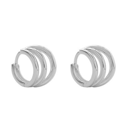 Sterling Silver Trinity Layer Hoop Earrings with Drop Charms (2 Tones)