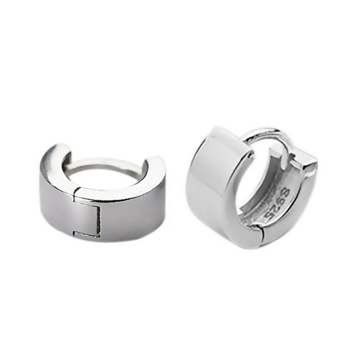 7mm Sterling Silver Rhodium-Plated Huggie Hoop Earrings for Women and Men