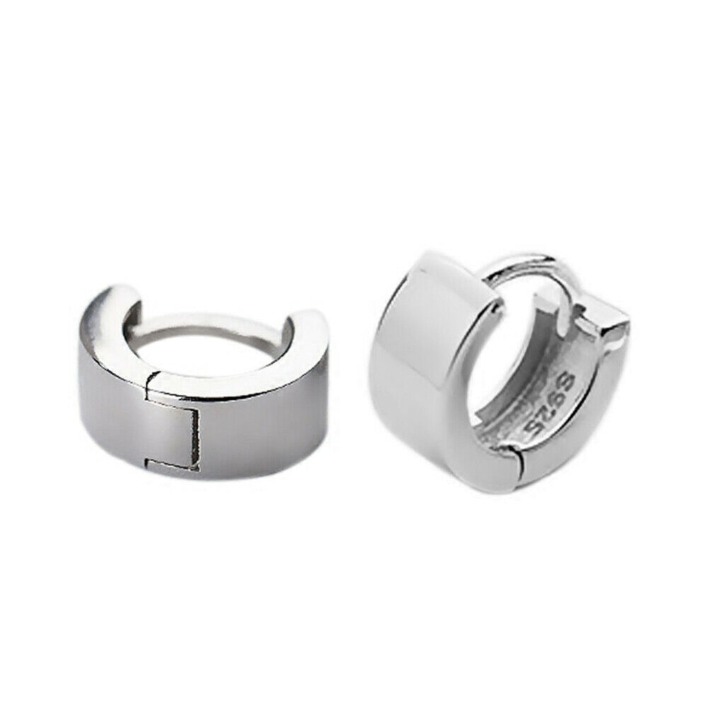 7mm Sterling Silver Rhodium-Plated Huggie Hoop Earrings for Women and Men - sugarkittenlondon