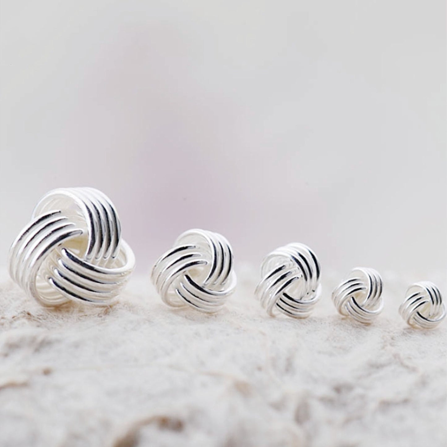 Sterling Silver Twisted Wool Knot Stud Earrings in 3-7mm Sizes - sugarkittenlondon