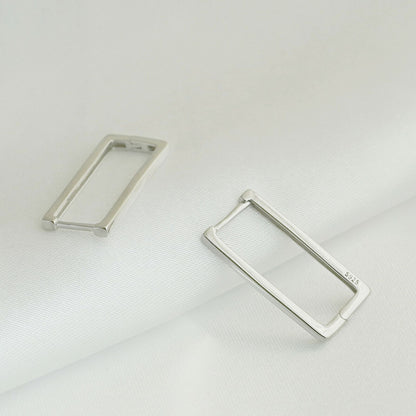 Long Line Square Huggie Hoop Drop Earrings in Rhodium-plated Sterling Silver