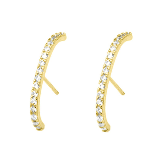 18K Gold Eternity Suspender Line Cuff Stud Earrings with Paved CZ