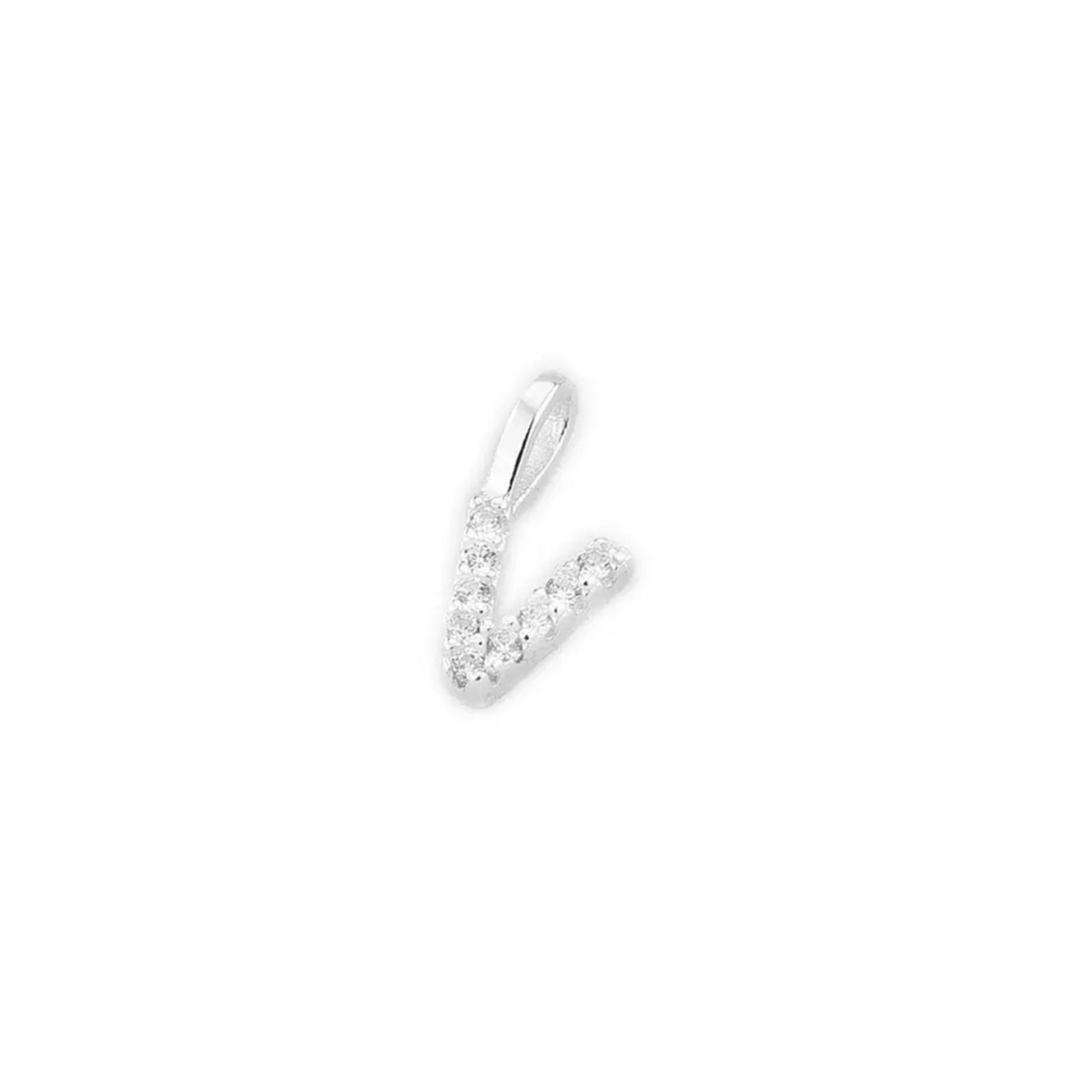 Mini Alphabet Charm, V-förmiger Buchstaben-Anhänger mit glitzerndem Steinmuster