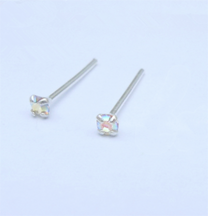 Sterling Silver 1.5mm Clear / Opal Round 4 Claw CZ Stud Earrings
