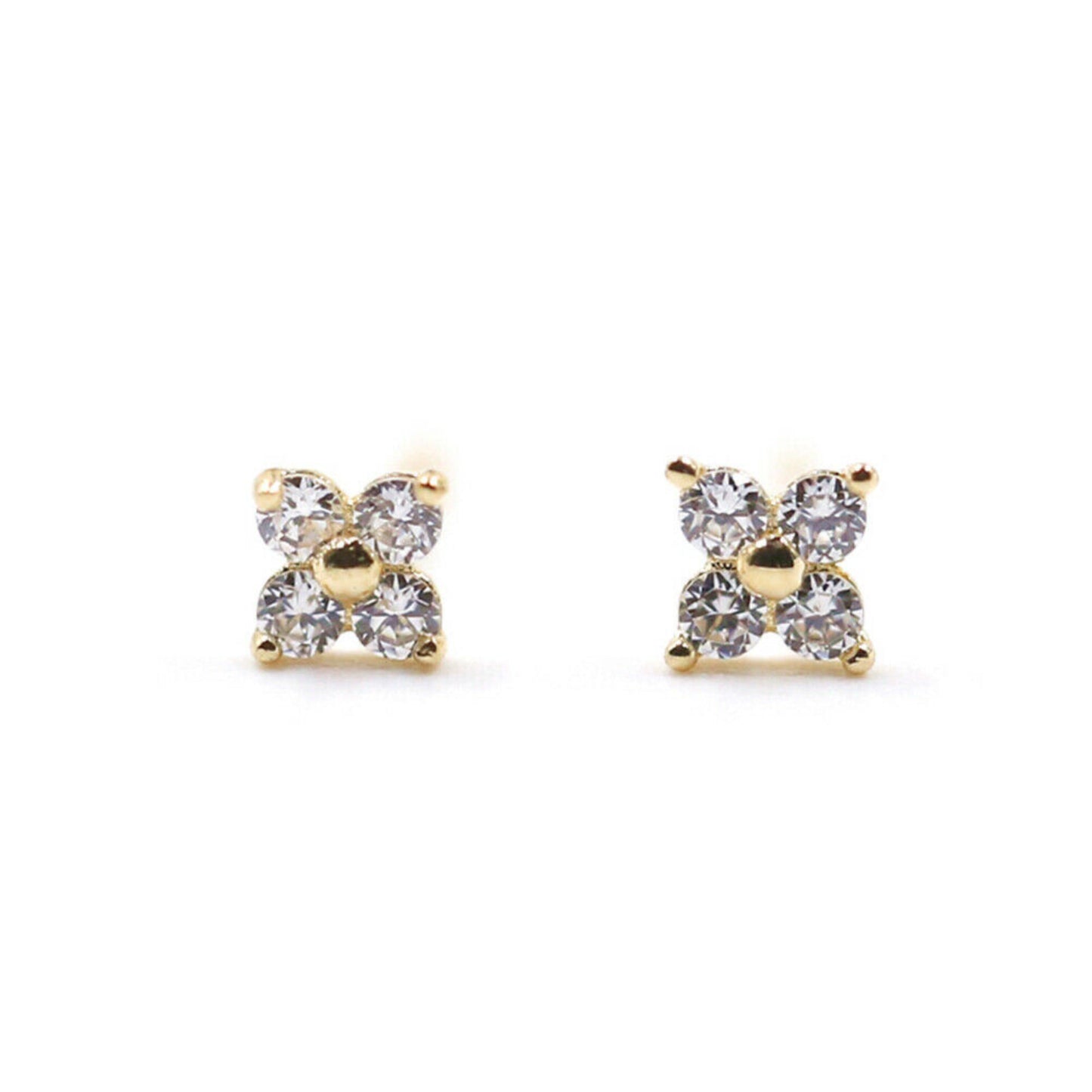 Shiny CZ Flower Stud Earrings in 18K Gold Plated Sterling Silver - sugarkittenlondon