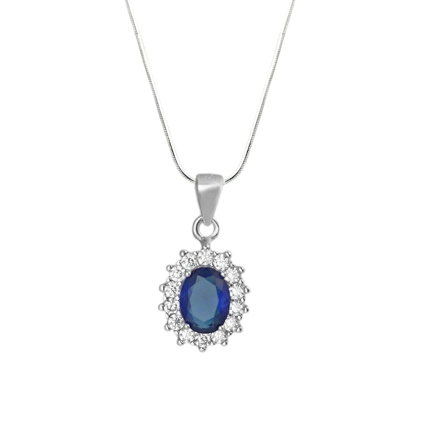 Stunning Blue CZ Sapphire Halo Cluster Pendant Necklace in Sterling Silver with 3 Chains