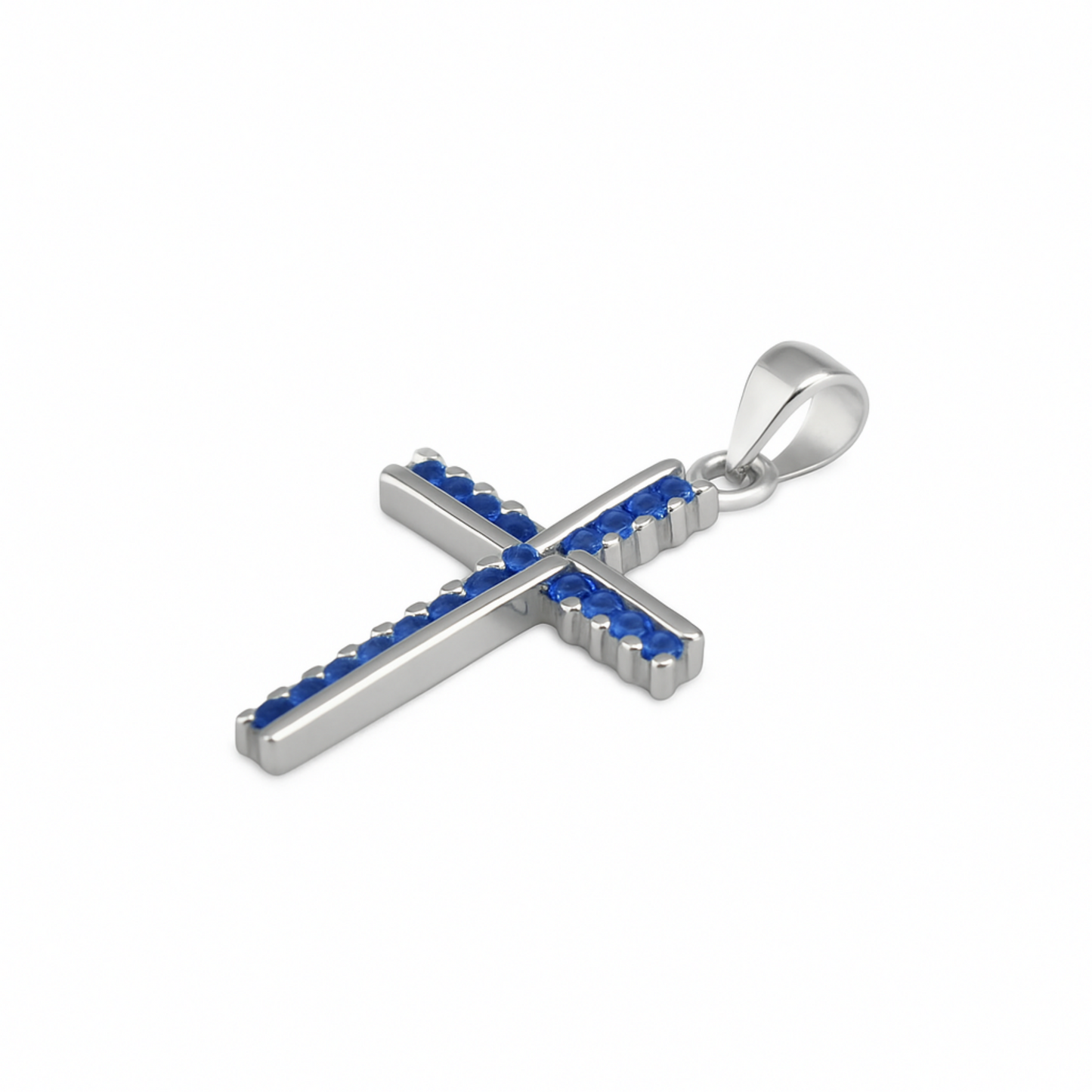 Sterling Silver Half Eternity CZ Paved Christian Cross Pendant