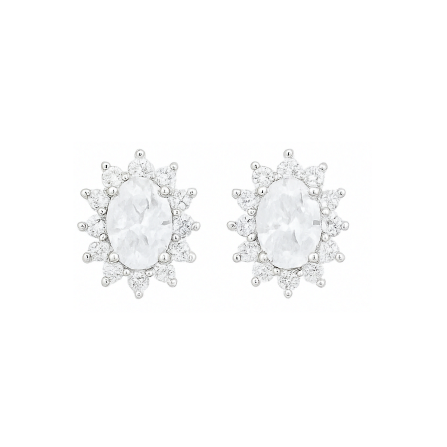 Sterling Silver Oval White CZ Cluster Stud Earrings