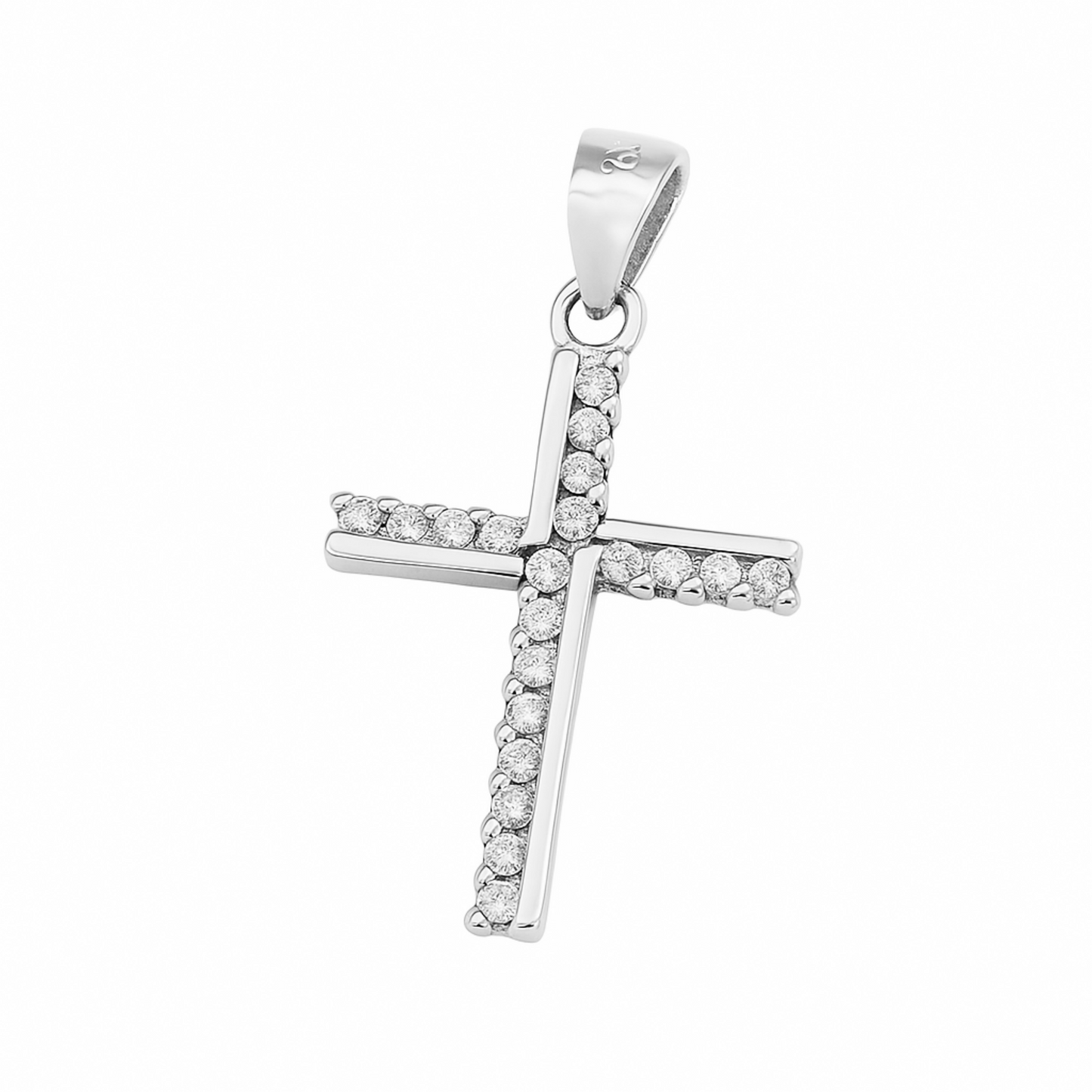 Sterling Silver Half Eternity CZ Paved Christian Cross Pendant