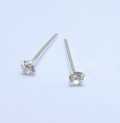 Sterling Silver 1.5mm Clear / Opal Round 4 Claw CZ Stud Earrings