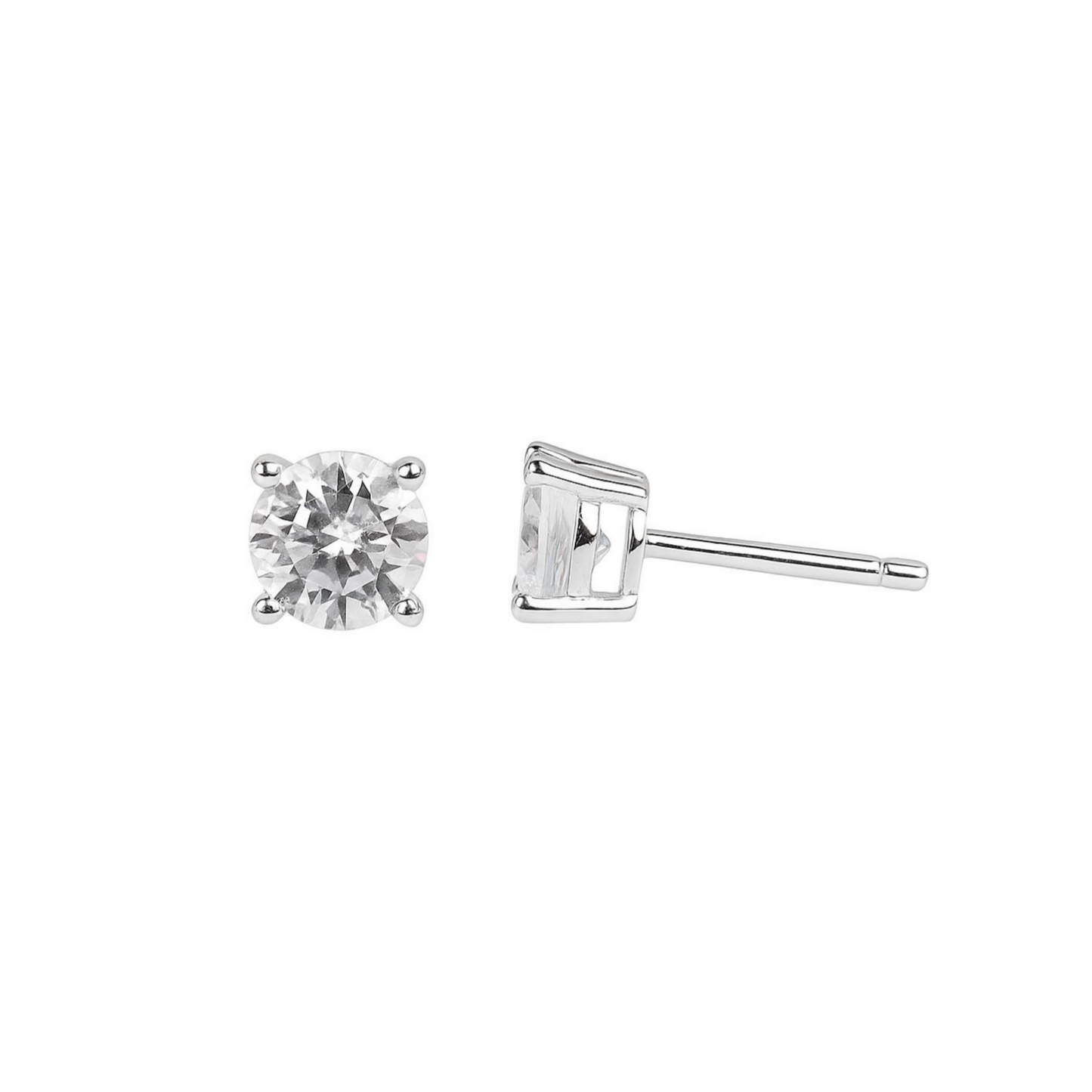 Sterling Silver 4 Claw Round 5mm CZ Stud Earrings Light Blue Aquamarine Clear White