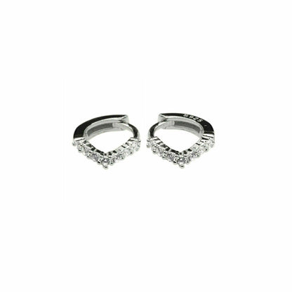 6mm-8mm Sterling Silver Wishbone CZ Huggie Lobe Earrings with Plain Bead Edge