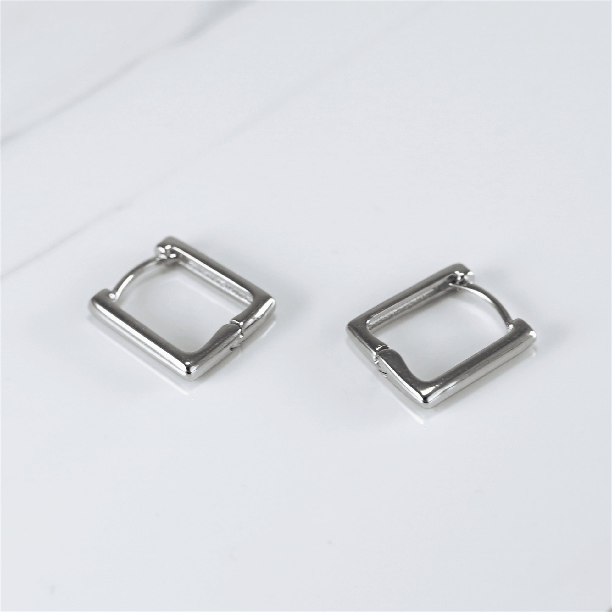 Sterling Silver Small Plain Square Hoop Huggie Earrings 2 Tones - sugarkittenlondon
