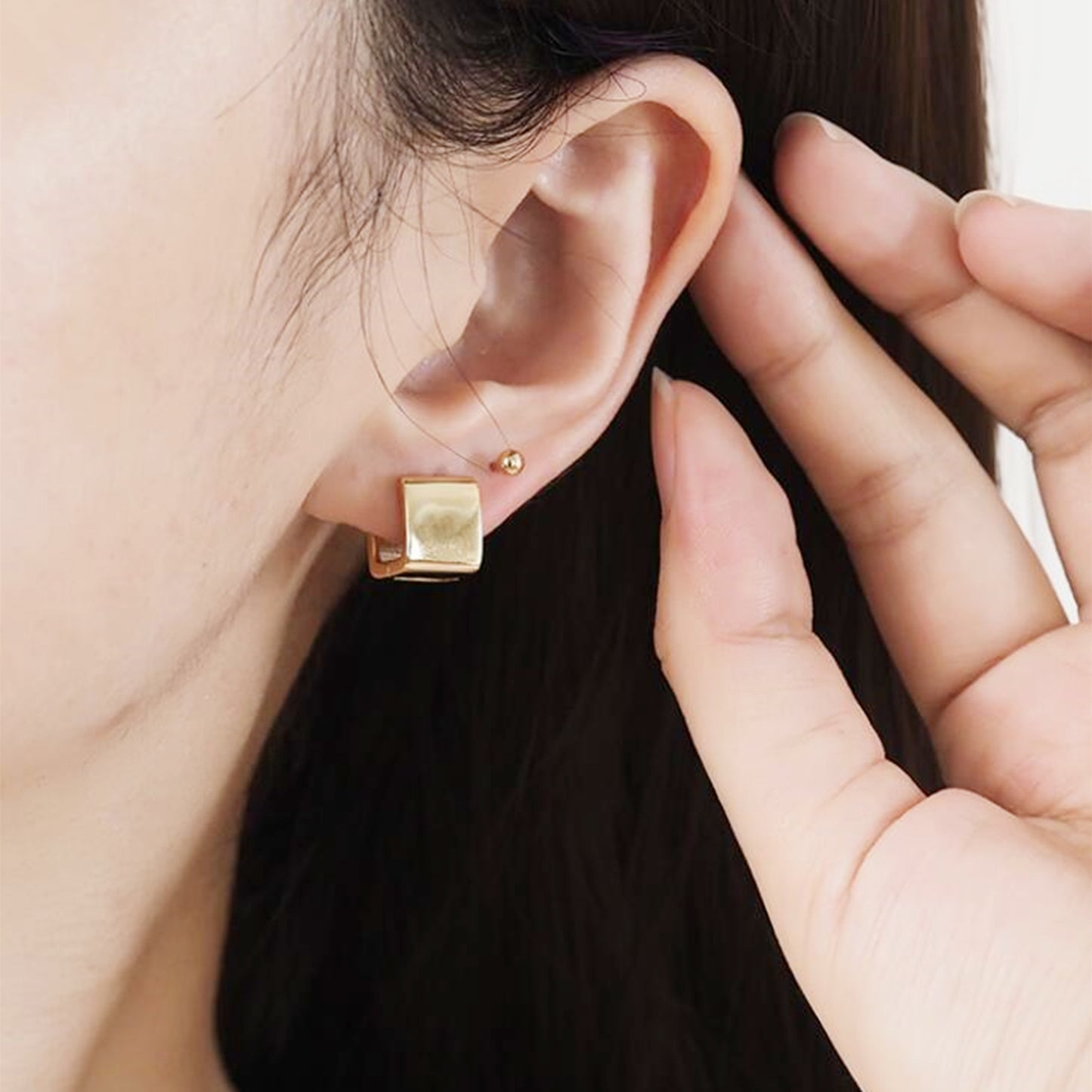 Huggie Drop Earrings with Square Cube Design in 18K Gold-plated Sterling Silver