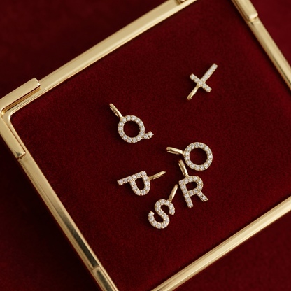 14K Gold Paved Initial Charm