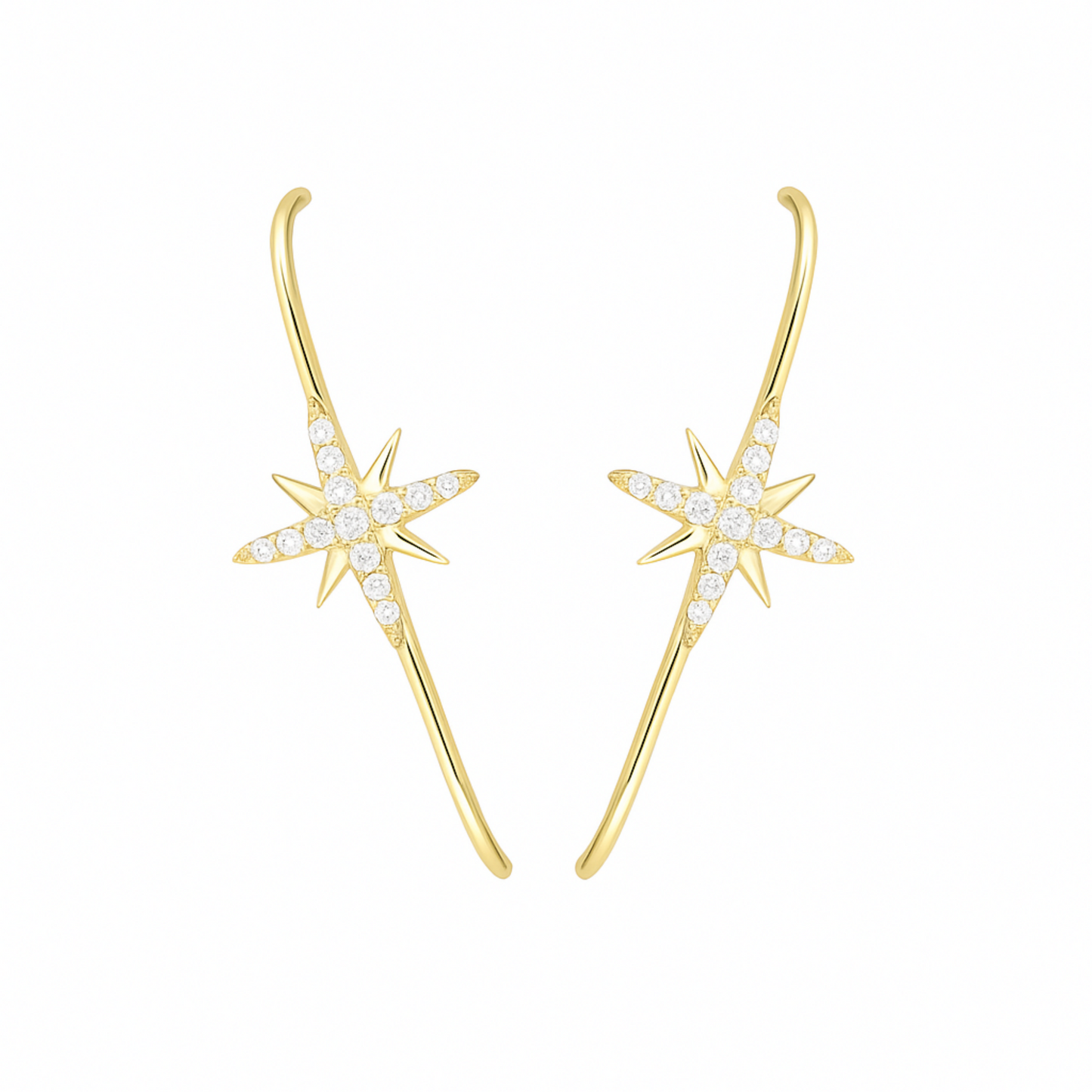 Sterling Silver North Pole Star Pave CZ Suspender Bar Cuff Stud Earrings 2 Tones