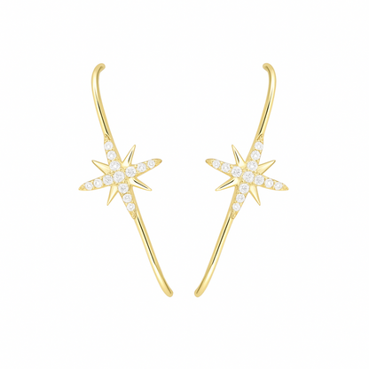 Sterling Silver North Pole Star Pave CZ Suspender Bar Cuff Stud Earrings 2 Tones