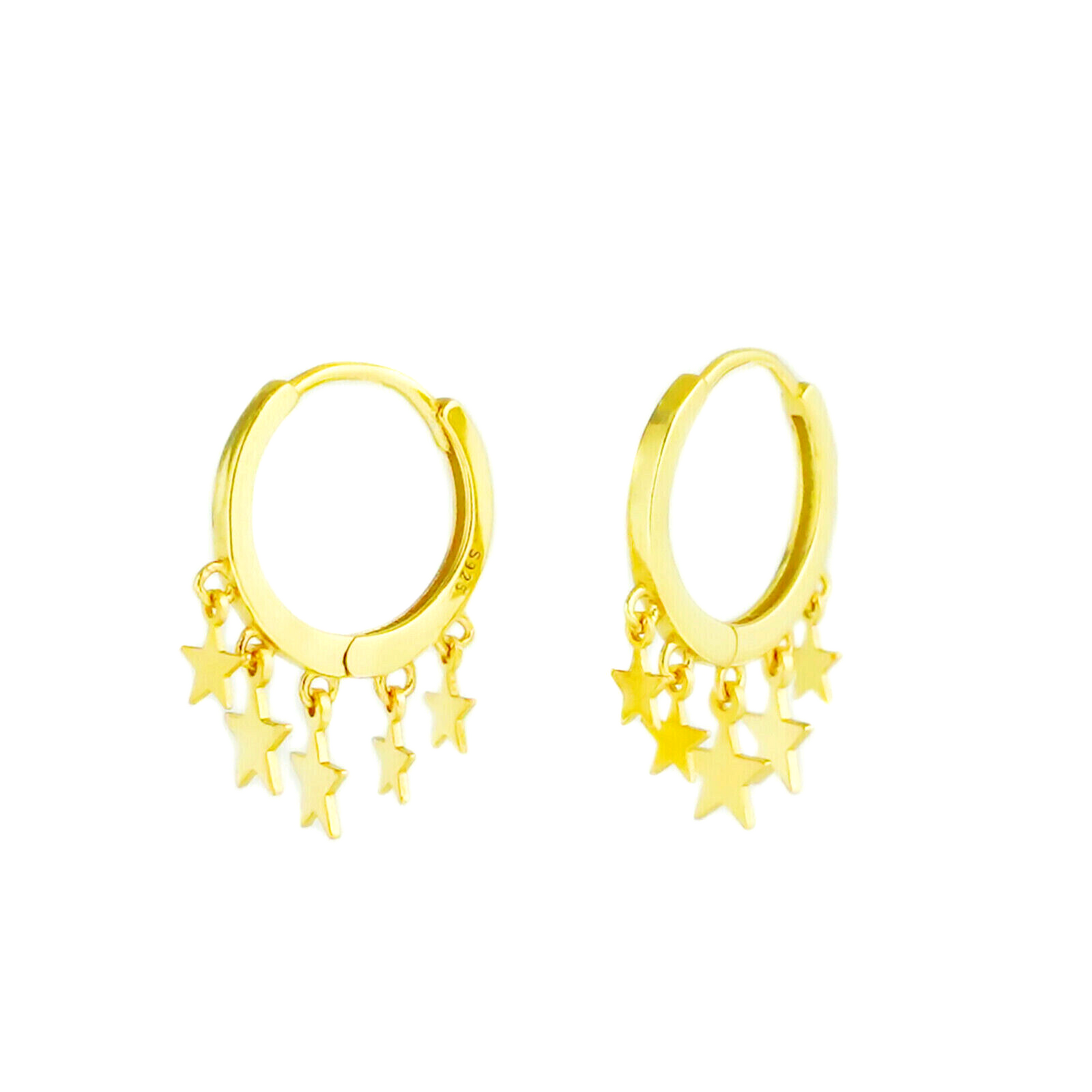 18K Gold-plated Sterling Silver Star Sleeper Hinged Hoop Charm Drop Earrings - sugarkittenlondon