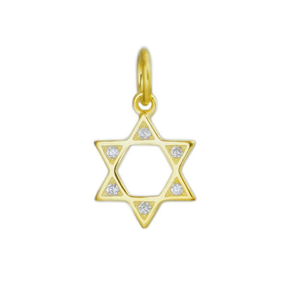 Sterling Silver CZ Hollow Six Pointed Star Hex Star of David Pendant Necklace - sugarkittenlondon