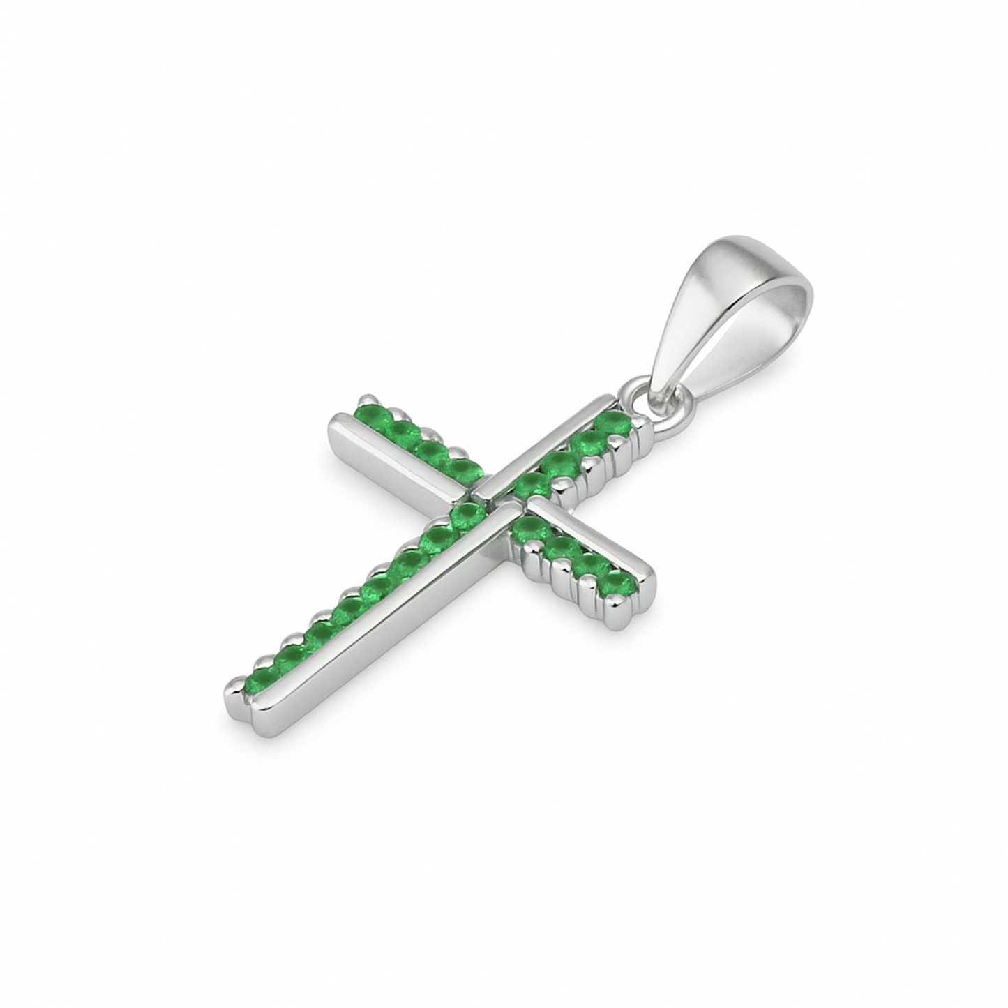 Sterling Silver Half Eternity CZ Paved Christian Cross Pendant