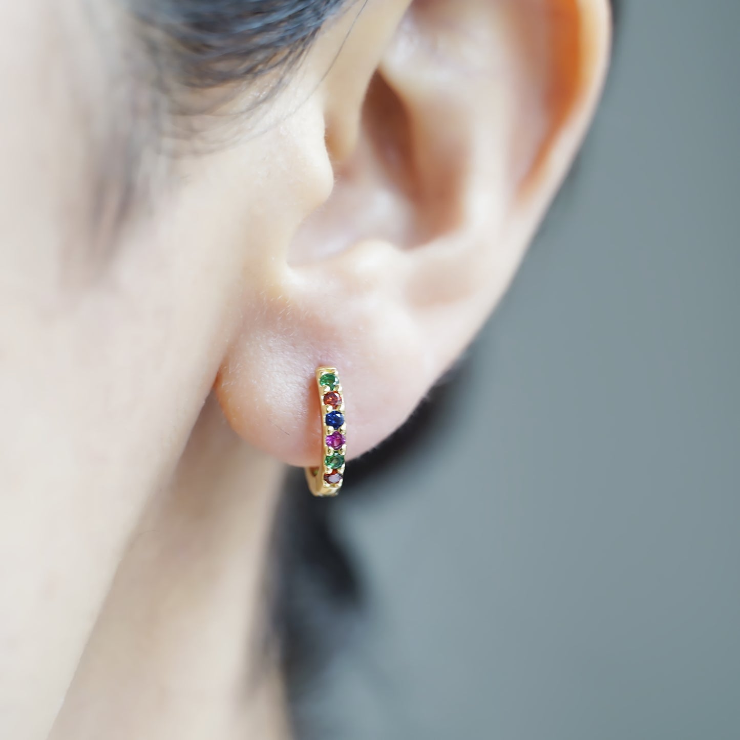 Sterling Silver Rainbow Cubic Zirconia Huggie Hoop Cuff Earrings 3 Tones - sugarkittenlondon