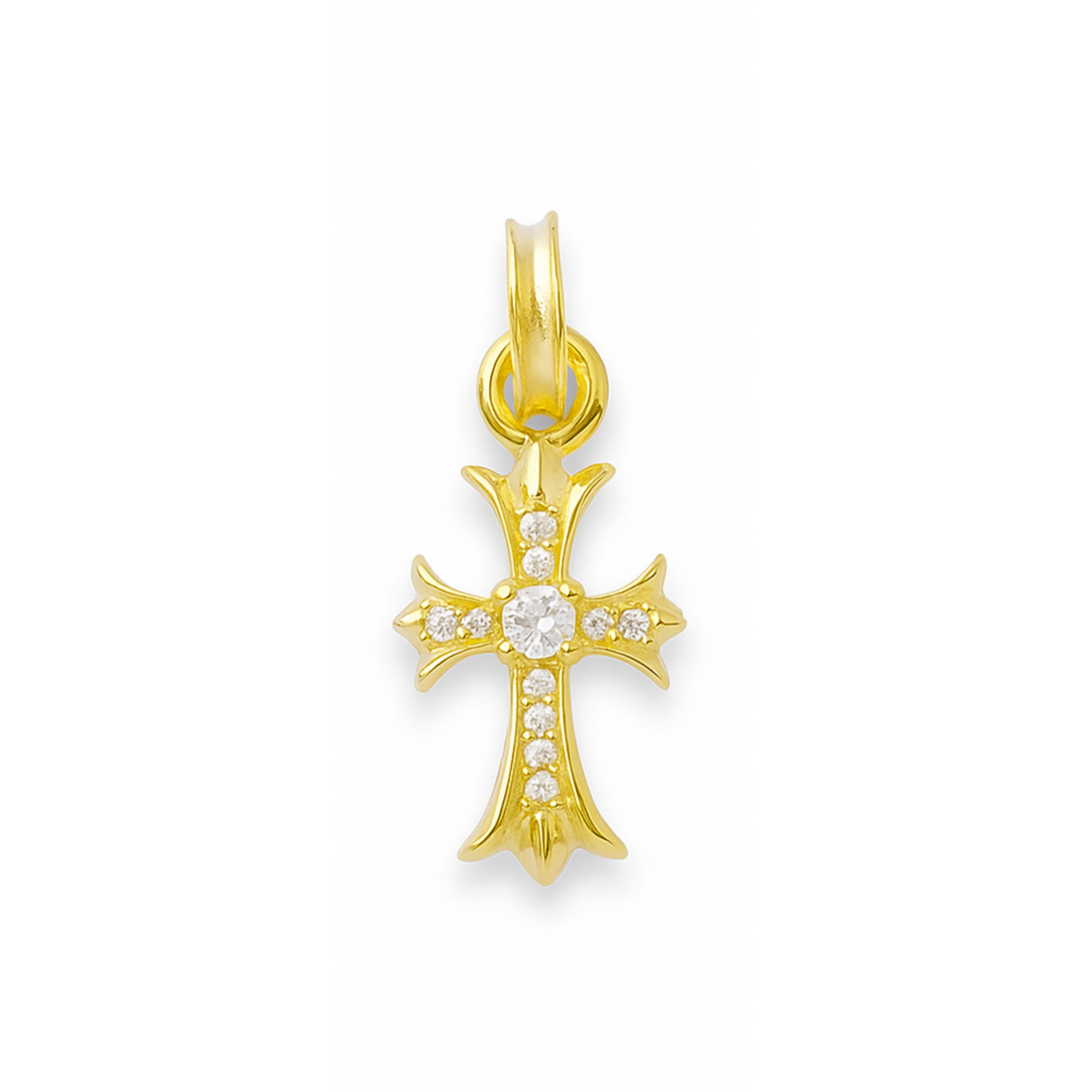 Sterling Silver Fleury Cross Pendant with Clear CZ Stones – 23 mm