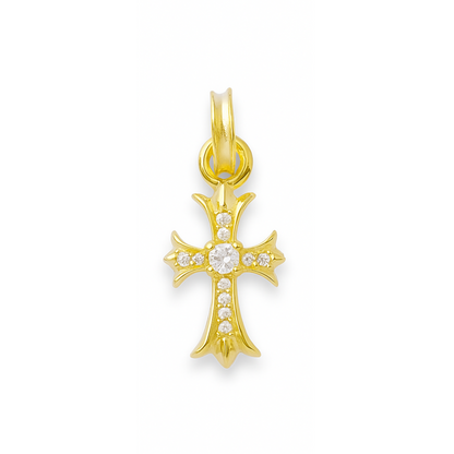 Sterling Silver Fleury Cross Pendant with Clear CZ Stones – 23 mm