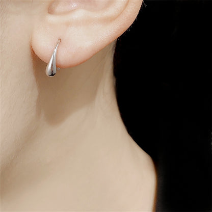 Hoop Drop Earrings Sterling Silver Plain Shiny Waterdrop Teardrop Hoop Drop Earrings 1.8cm