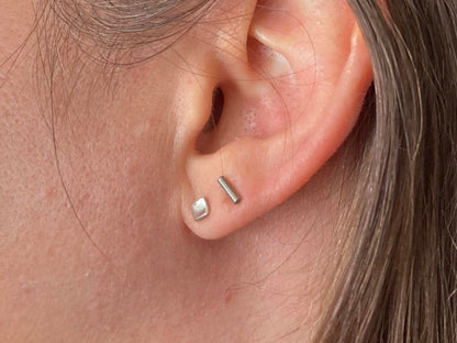 Sterling Silver Mini Bent Concaved Cube Square Stud Earrings 2 Tones