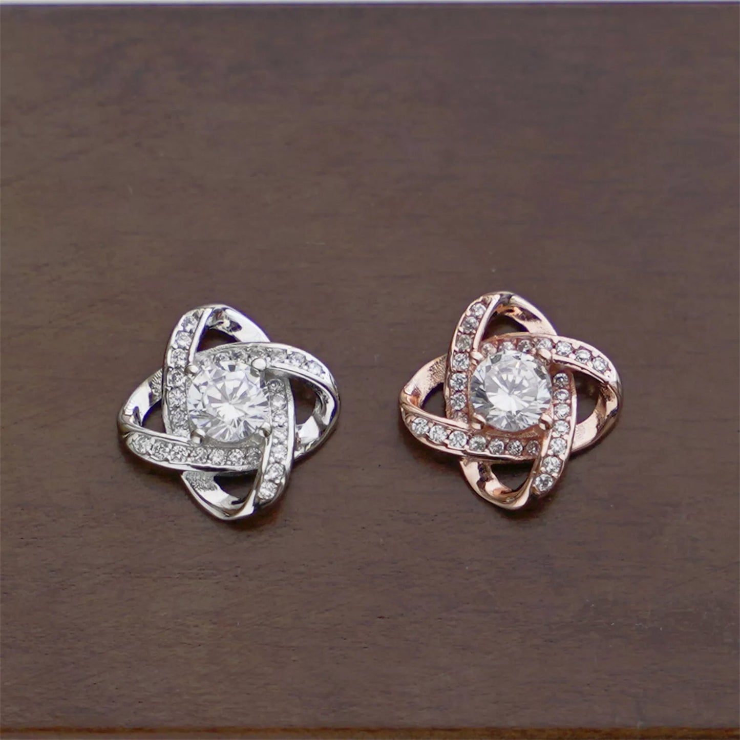 Sterling Silver 12mm CZ Halo Knot Floral Stud Earrings Pendant Jewellery Rhodium Rose Gold